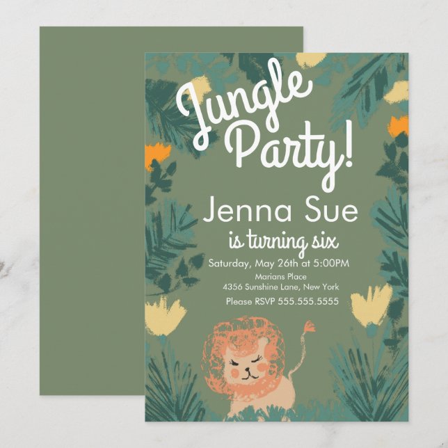 Cute Jungle Lion Art Safari Birthday Party (Front/Back)
