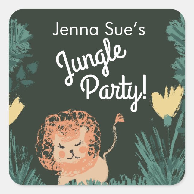 Cute Jungle Lion Art Safari Birthday Party Square Sticker (Front)