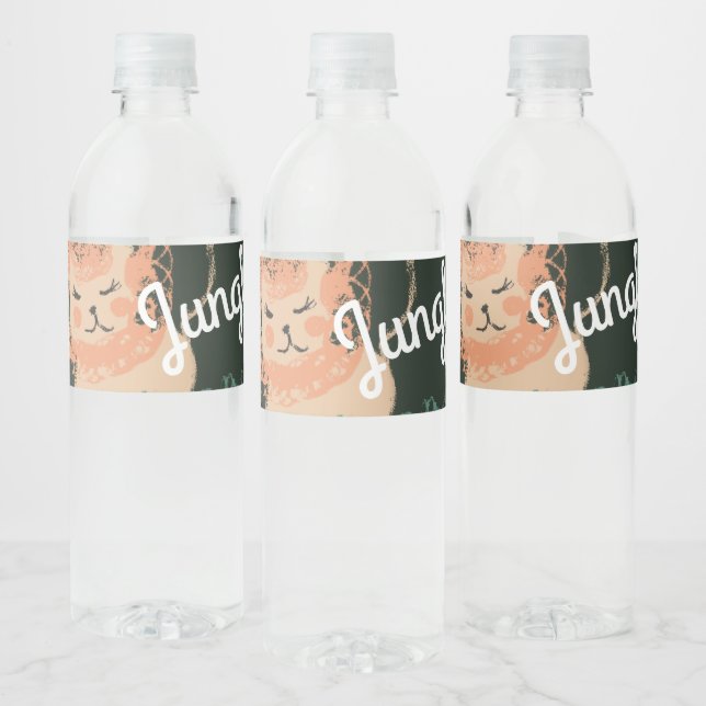 Cute Jungle Lion Art Safari Birthday Party Water Bottle Label (Bottles)