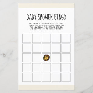 Cute jungle lion Baby shower Bingo game