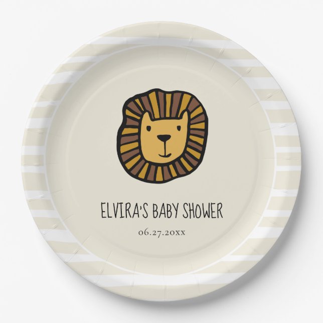 Cute jungle lion Baby shower Paper Plates (Front)