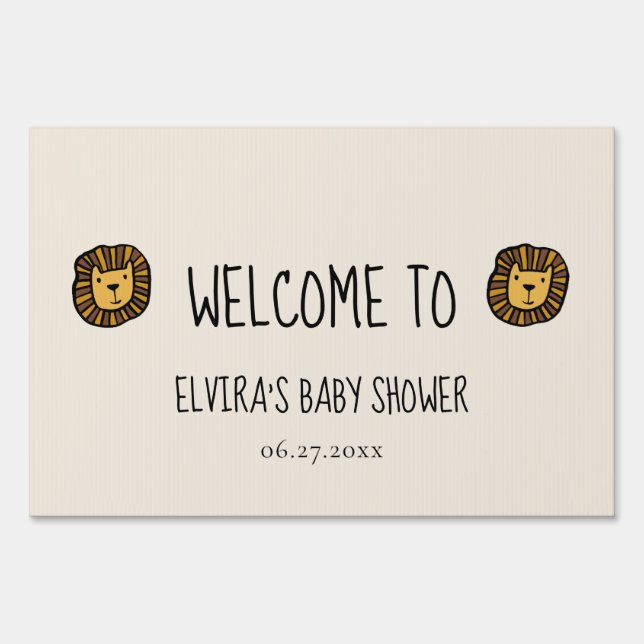 Cute jungle lion Baby shower welcome Sign (Front)