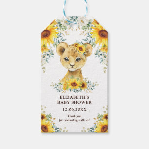 Cute Jungle Lion Sunflowers Baby Shower Favor Gift Tags