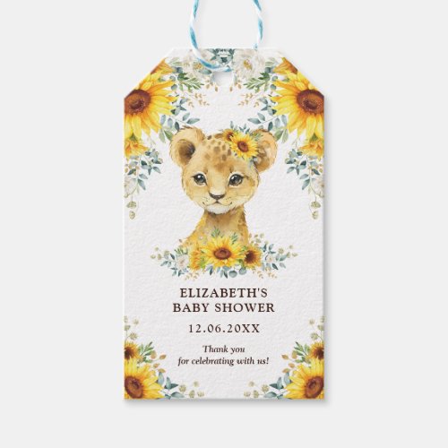 Cute Jungle Lion Sunflowers Baby Shower Favor Gift Tags