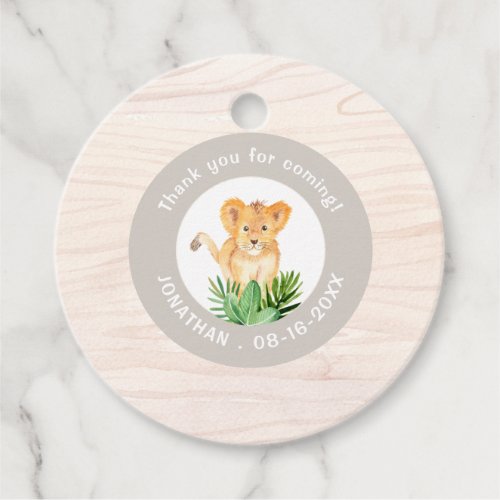 Cute Jungle Lion Wood Texture Thank You Typography Favor Tags