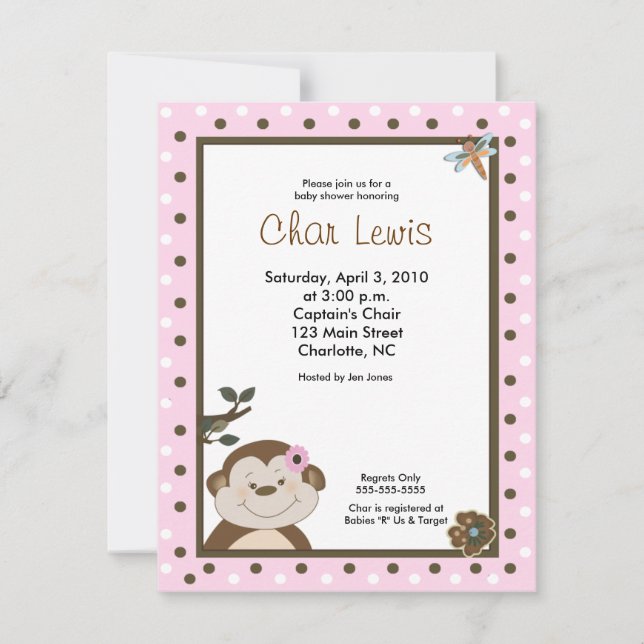 Cute Jungle Monkey Baby Shower Invitation (Front)