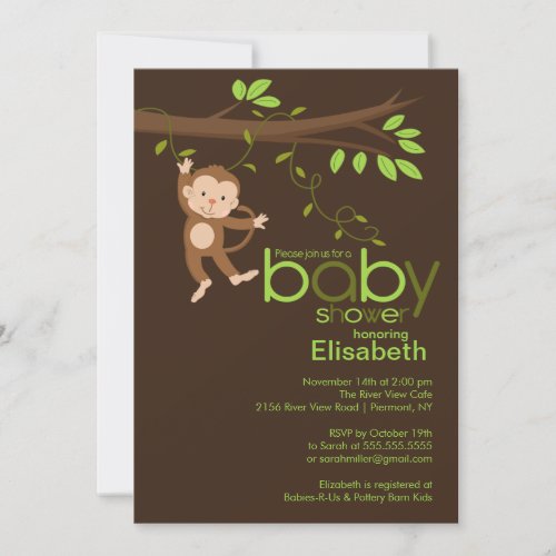 Cute Jungle Monkey Baby Shower Invitations