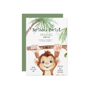 Cute Jungle Monkey Boy Birthday Party Invitation