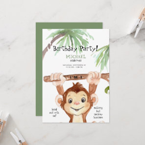 Cute Jungle Monkey Boy Birthday Party Invitation