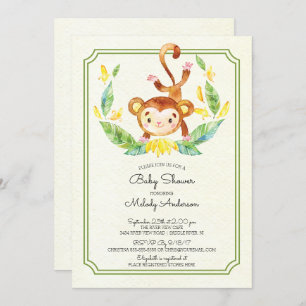 Cute Jungle Monkey Neutral Baby Shower Invitation