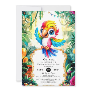 Cute Jungle Parrot Birthday Invitation