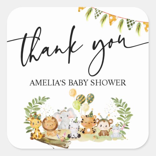 Cute Jungle Party Thank You Party Favors  Square Sticker