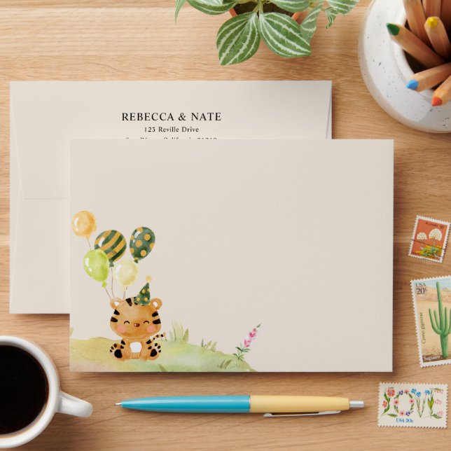 Cute Jungle Party Tiger Giraffe 5x7 Card Envelope (Desk)