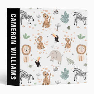 Cute Jungle Rainforest Animals Pattern 3 Ring Binder