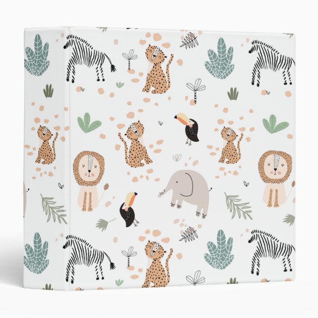 Cute Jungle Rainforest Animals Pattern 3 Ring Binder (Front/Spine)