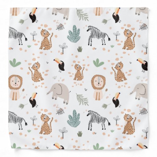 Cute Jungle Rainforest Animals Pattern Bandana