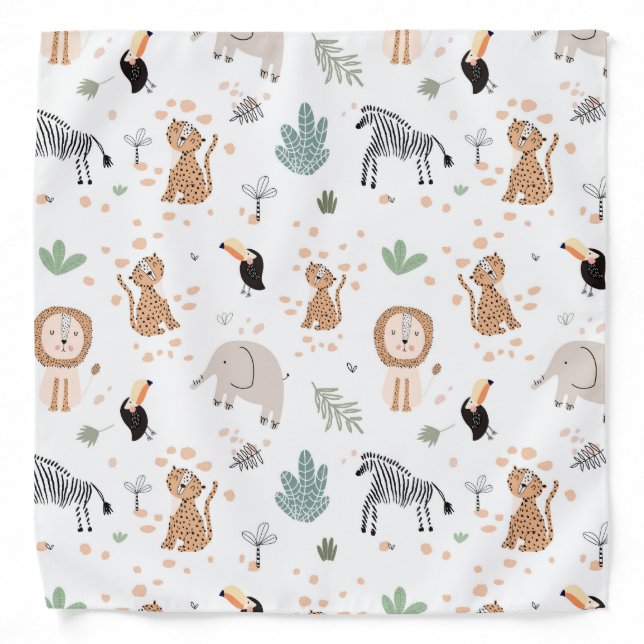 Cute Jungle Rainforest Animals Pattern Bandana (Front)