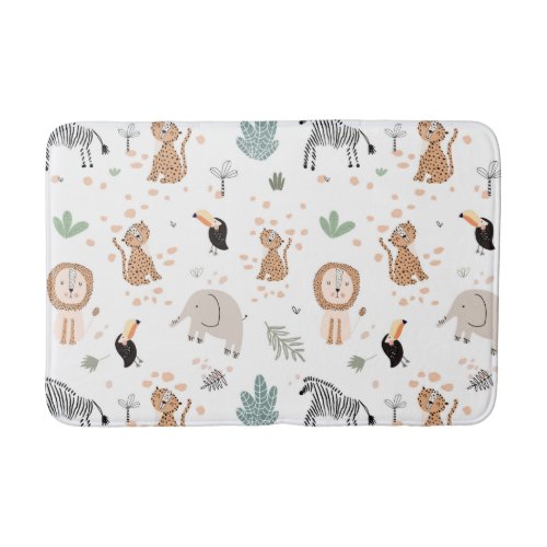 Cute Jungle Rainforest Animals Pattern Bath Mat