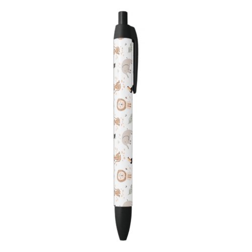 Cute Jungle Rainforest Animals Pattern Black Ink Pen