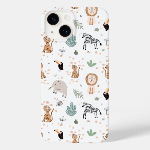 Cute Jungle Rainforest Animals Pattern Case_Mate iPhone 14 Case