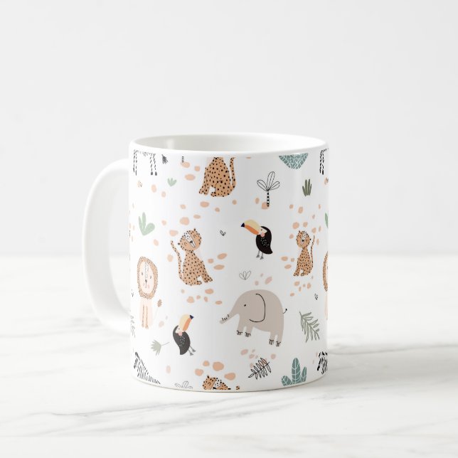 Cute Jungle Rainforest Animals Pattern Coffee Mug (Front Left)