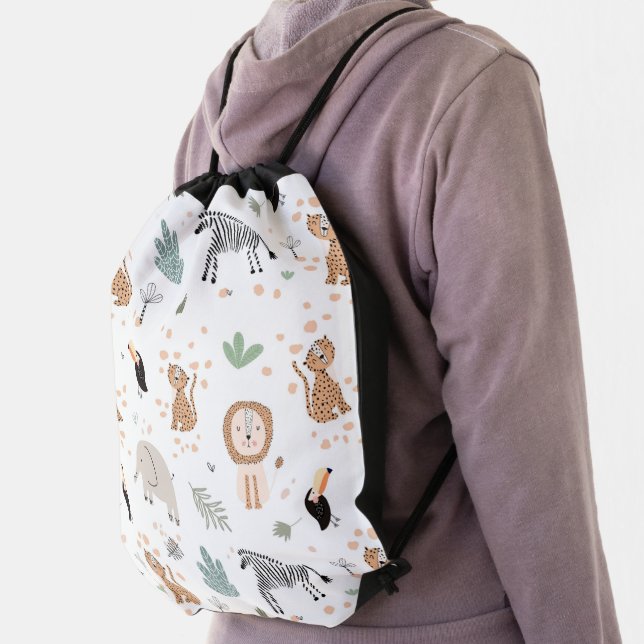 Cute Jungle Rainforest Animals Pattern Drawstring Bag (Insitu)