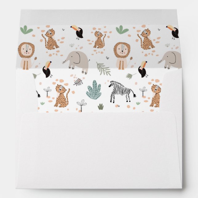 Cute Jungle Rainforest Animals Pattern Envelope (Back (Bottom))