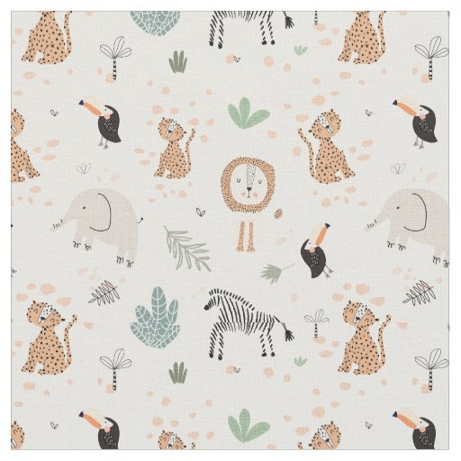 Cute Jungle Rainforest Animals Pattern Fabric