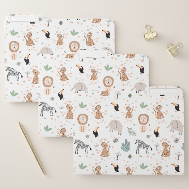 Cute Jungle Rainforest Animals Pattern File Folder (Set)