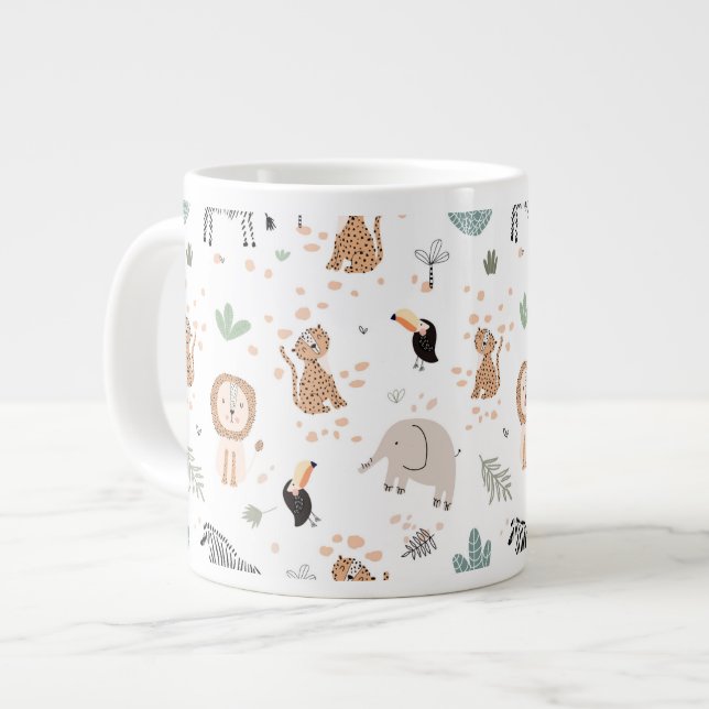 Cute Jungle Rainforest Animals Pattern Giant Coffee Mug (Front Left)