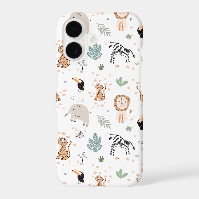 Cute Jungle Rainforest Animals Pattern iPhone Case (Back)