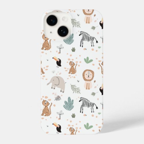 Cute Jungle Rainforest Animals Pattern iPhone 14 Case