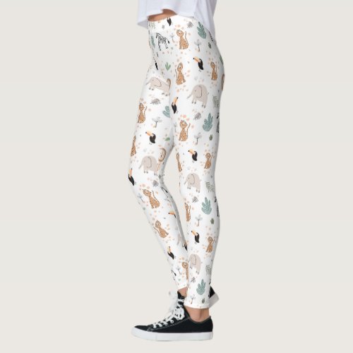 Cute Jungle Rainforest Animals Pattern Leggings