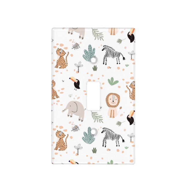 Cute Jungle Rainforest Animals Pattern Light Switch Cover (Front)