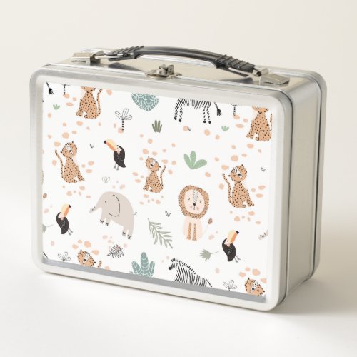 Cute Jungle Rainforest Animals Pattern Metal Lunch Box