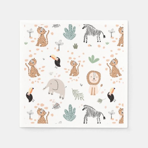 Cute Jungle Rainforest Animals Pattern Napkins