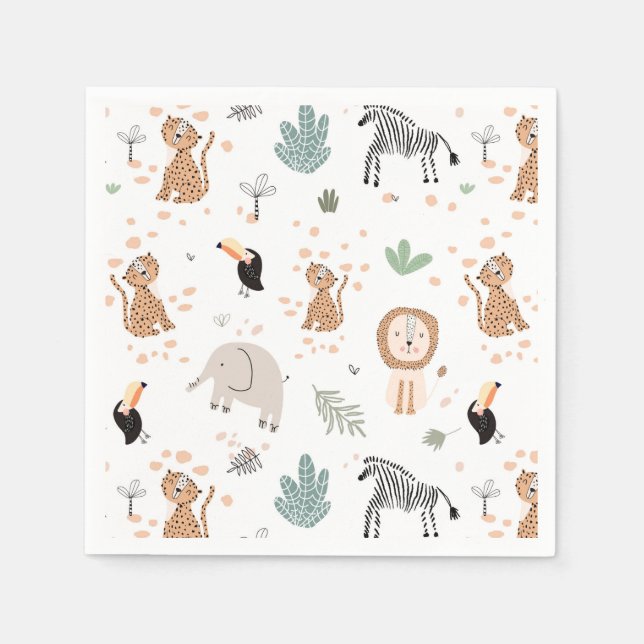 Cute Jungle Rainforest Animals Pattern Napkins (Front)