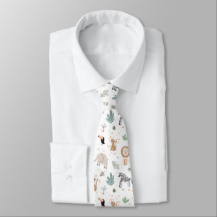 Cute Jungle Rainforest Animals Pattern Neck Tie