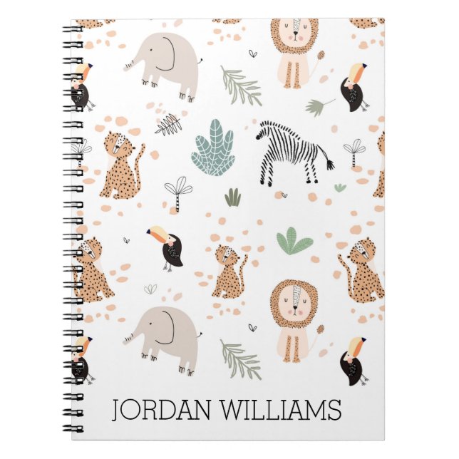 Cute Jungle Rainforest Animals Pattern Notebook (Front)