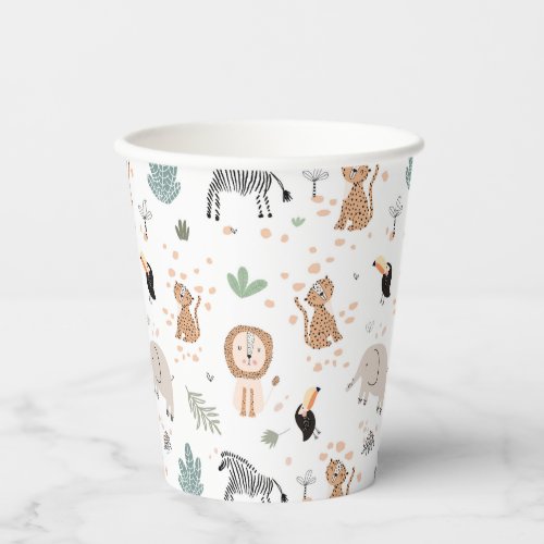 Cute Jungle Rainforest Animals Pattern Paper Cups