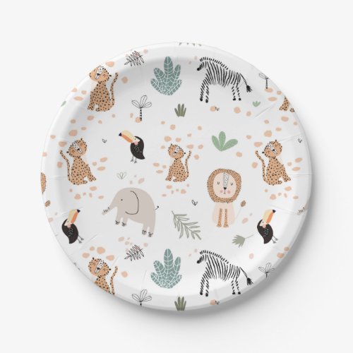 Cute Jungle Rainforest Animals Pattern Paper Plates