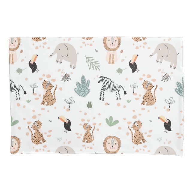 Cute Jungle Rainforest Animals Pattern Pillow Case (Front)