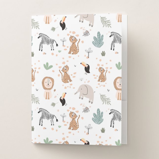 Cute Jungle Rainforest Animals Pattern Pocket Folder (Front)