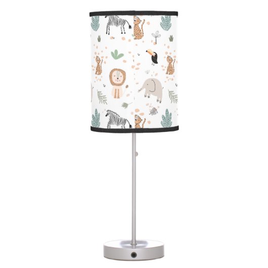 Cute Jungle Rainforest Animals Pattern Table Lamp (Back)