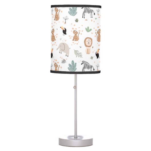 Cute Jungle Rainforest Animals Pattern Table Lamp (Front)