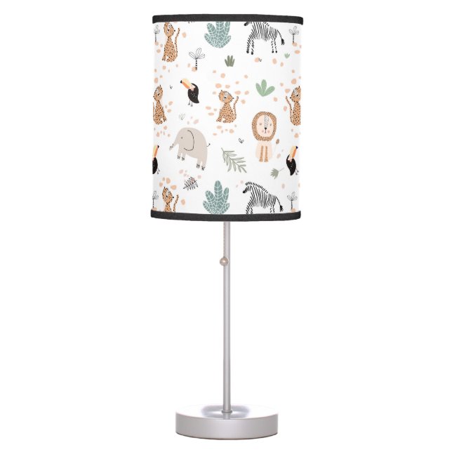 Cute Jungle Rainforest Animals Pattern Table Lamp (Front)