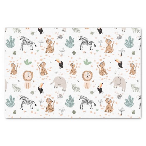 Cute Jungle Rainforest Animals Pattern Tissue Paper