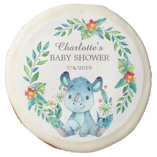 Cute Jungle Rhino Baby Shower Favor Sugar Cookie