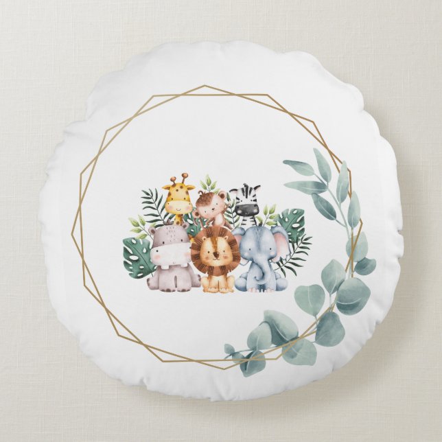 Cute jungle round pillow (Front)