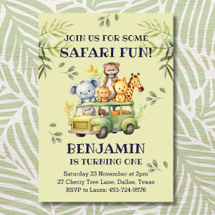 Cute Jungle Safari 1st Birthday Invitation
